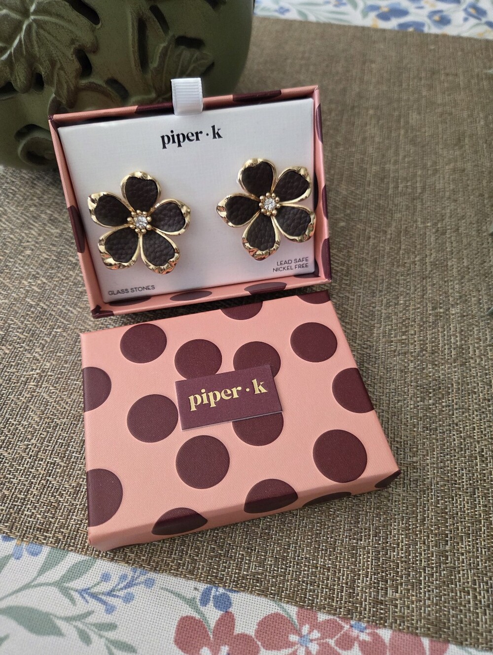 piper·k Black and Gold Floral Statement Stud Earrings